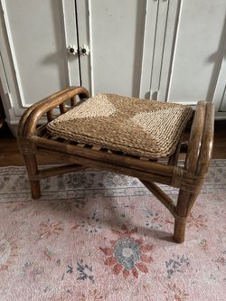Vintage Rattan Wicker Cane Ottoman