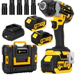 800N.m Cordless Impact Wrench, 600Ft-lbs 1/2 inch Electric Impact Gun, High Torque Brushless Impact Wrench w/ 2x 4.0Ah Battery, Fast Charger & 5 Socke