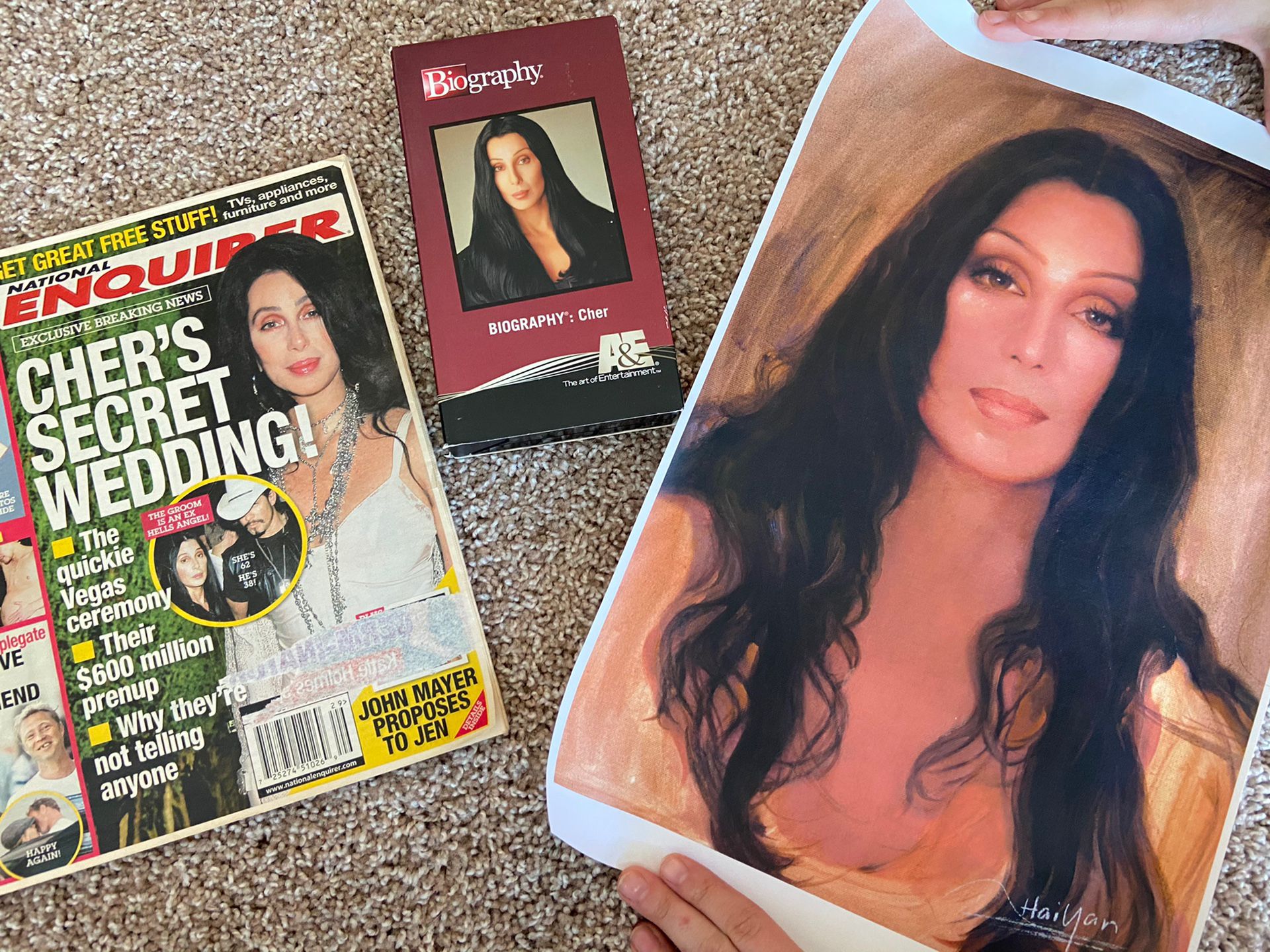 Cher print by artist Haiyan Wang, Magazine and VHS
