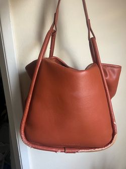 Rust Brown Leather Shoulder Tote Bag