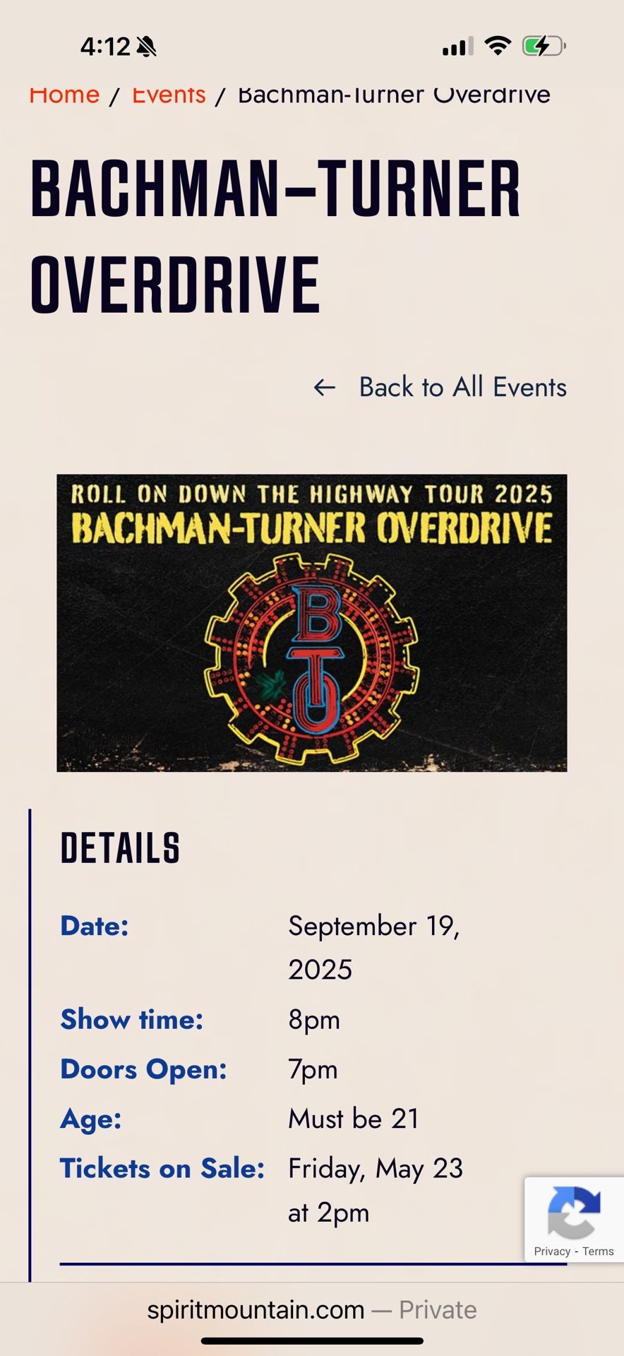 Bachman Turner Overdrive Front Row!!!!!!