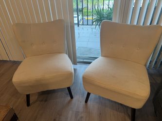 Pair of Cream Tufted Accent Chairs
