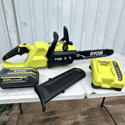 RYOBI 40V HP Brushless 14 in. Battery Chainsaw with 4.0 Ah Battery and Charger USED $150