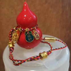 Red Ceramic Gourd with Lucky Cord