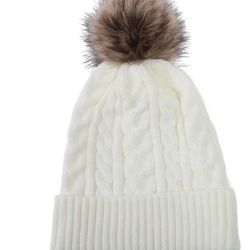 White Thicken Windproof Fleece Winter Beanies Warm Knitted Beanie