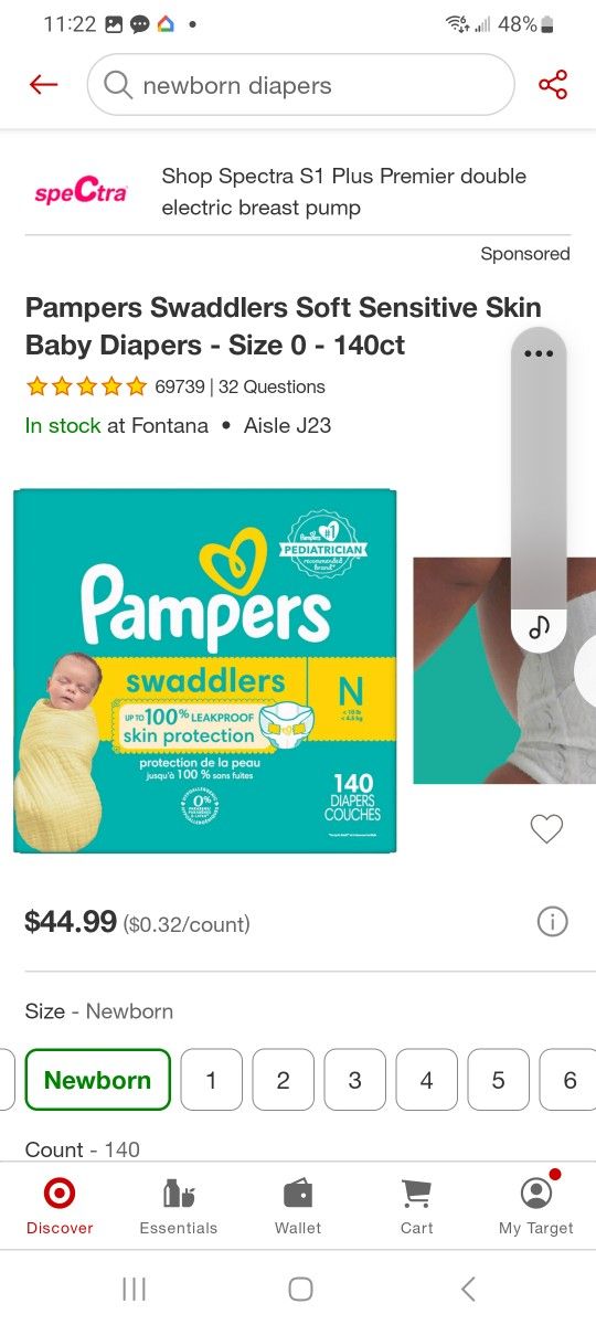 NEW BIG BOX OF PAMPERS SWADDLERS SIZE NEWBORN