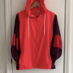 Victorias Secret PINK Campus Full Zip Anorak Lightweight  Windbreaker Jacket XS/S Neon Coral/Maroon 