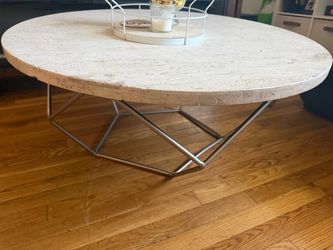 Rowyn 47 in. Gray Oval Faux Marble Top Bronze Cocktail/Coffee Table