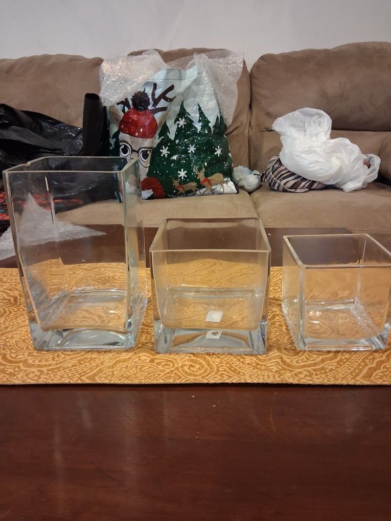 3 Clear Vases