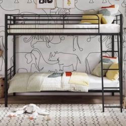  Convertible Twin over Twin Metal Bunk Bed, Black 