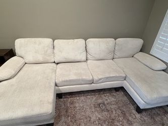 White Corduroy Sectional Sofa with Chaise