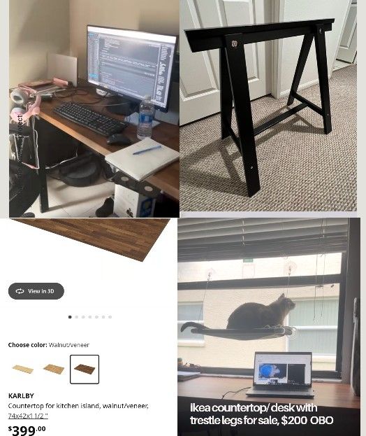 Ikea Desk/ Countertop With Trestle Desk Legs