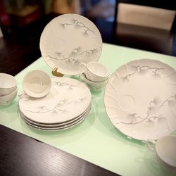  Laurel China “Inland Sea” 12‑Piece Snack Set – Plates & Teacups