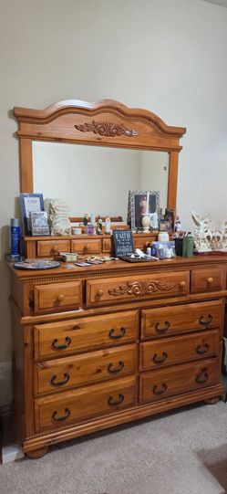 Full bedroom set with mirrors and cabinet