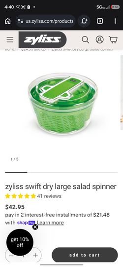 Zyliss dry salad veggie spinner w/Cord Swiss made fun lil kitchen contraption large 10" size