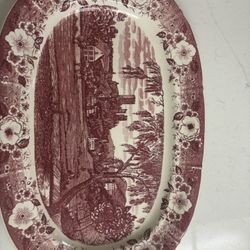 Vintage Oval Serving Platter In The Adam’s English Red Transferware Pattern 