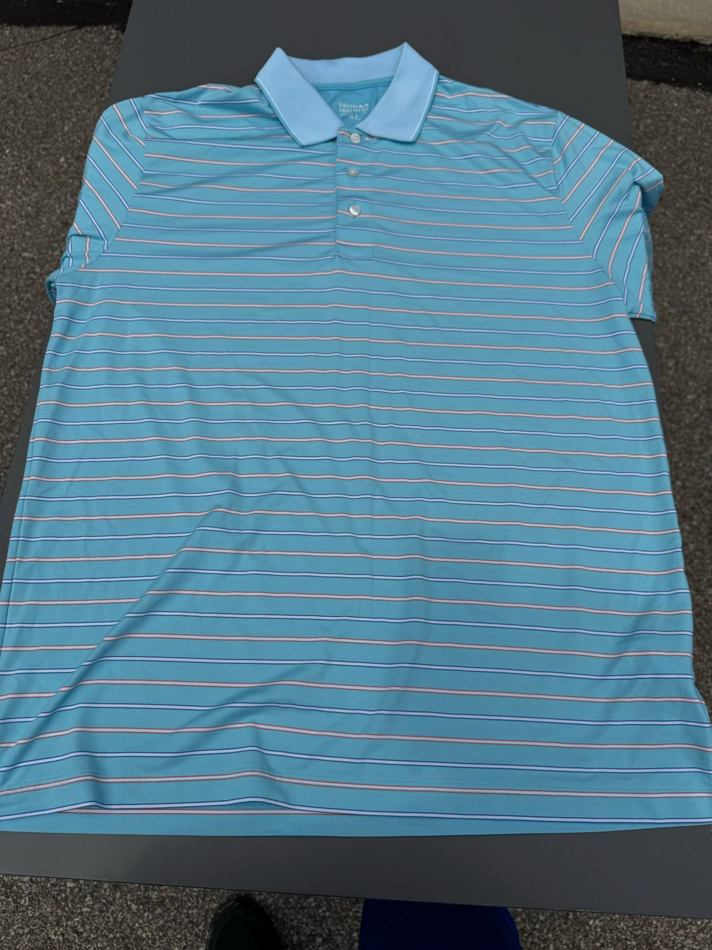 BROOKS BROTHERS Light Blue Striped Athletic Short Sleeve Polo Shirt Mens XL