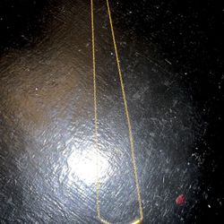 14K Gold Short Chain 16’  with diamond curved Gold bar pendant