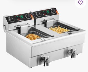 Commercial Deep Fryer, Dual Tank 3000W Electric Countertop Fryer with Basket, 2 x 11.6Qt/11L Double Stainless Steel Oil Fryer with Oil Filtration, Tim
