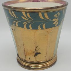 Copper Lusterware Top Blue Leaf Cup