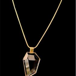 Geometric faceted smoky topaz lucite pendant on chain necklace 19”