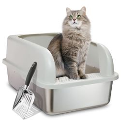 Litter Box Enclosure Cover for stainless steel litter box with Scoop