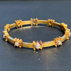 Antique Jewelry 14k solid yellow gold VS Natural Diamond 1.00CTW bangle fancy frame shape bracelet 6.50” 7.15mm