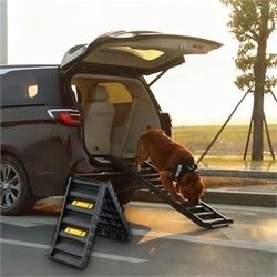 BAQTALE Foldable Dog Stepped Ramp for Car Non-Slip Dog Ramp for Medium and Large Dogs up to 165lbs, 61"x 16" Car Ramp -Lightweight, Portable & Modern 