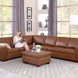 Restoration Hardware Genuine Leather Sectional Couch And Ottoman 