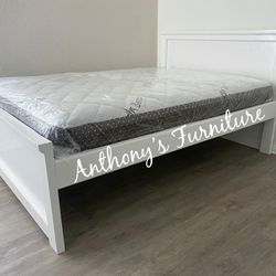 Solid Wood White Full Size Bed Nd Bamboo Mattress 