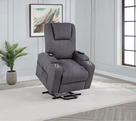 Gray Fabric Power Lift Massage Recliner Chair