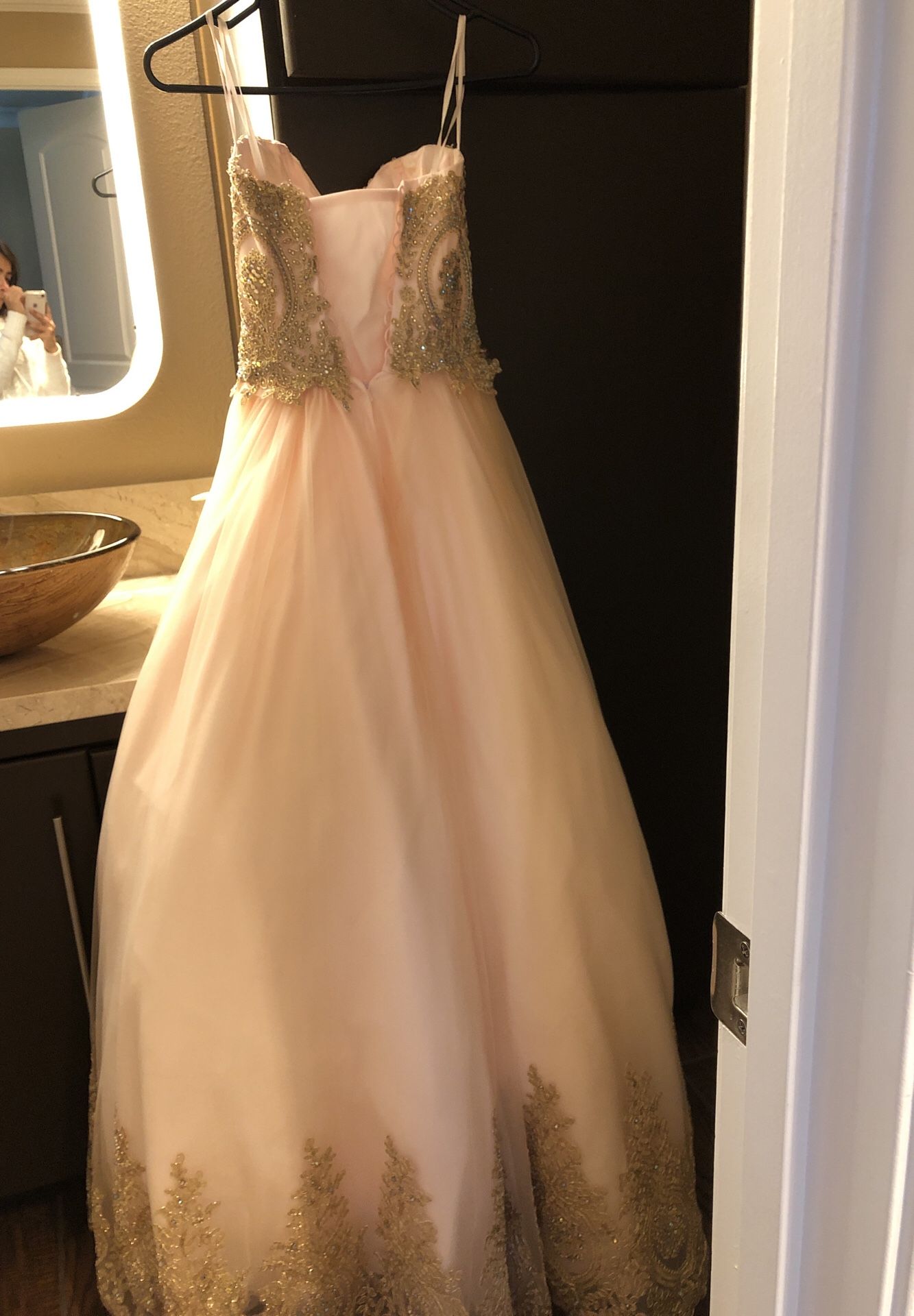 Blush and champagne quinceañera or sweet 16 dress