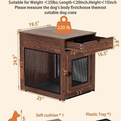 Dog Crate Furniture S / M Dog Pet Cage End Table Wooden Kennel with Tray & Drawer