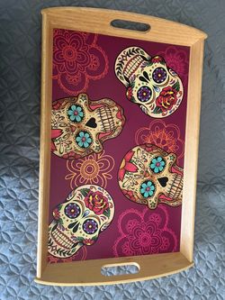 Sugar skull wooden tray