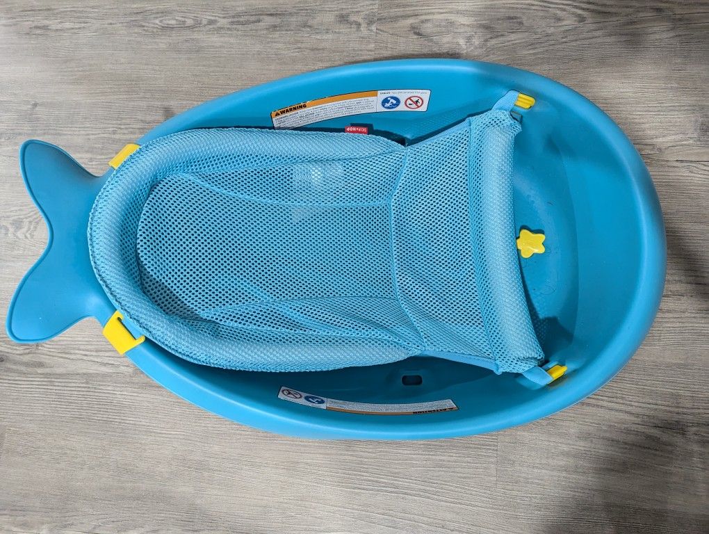 Skip Hop Baby Bath Tub, 3-Stage Smart Sling Tub, Moby, Blue