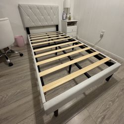 Twin Size Bed + Twin Mattress + White Bed Sheets 