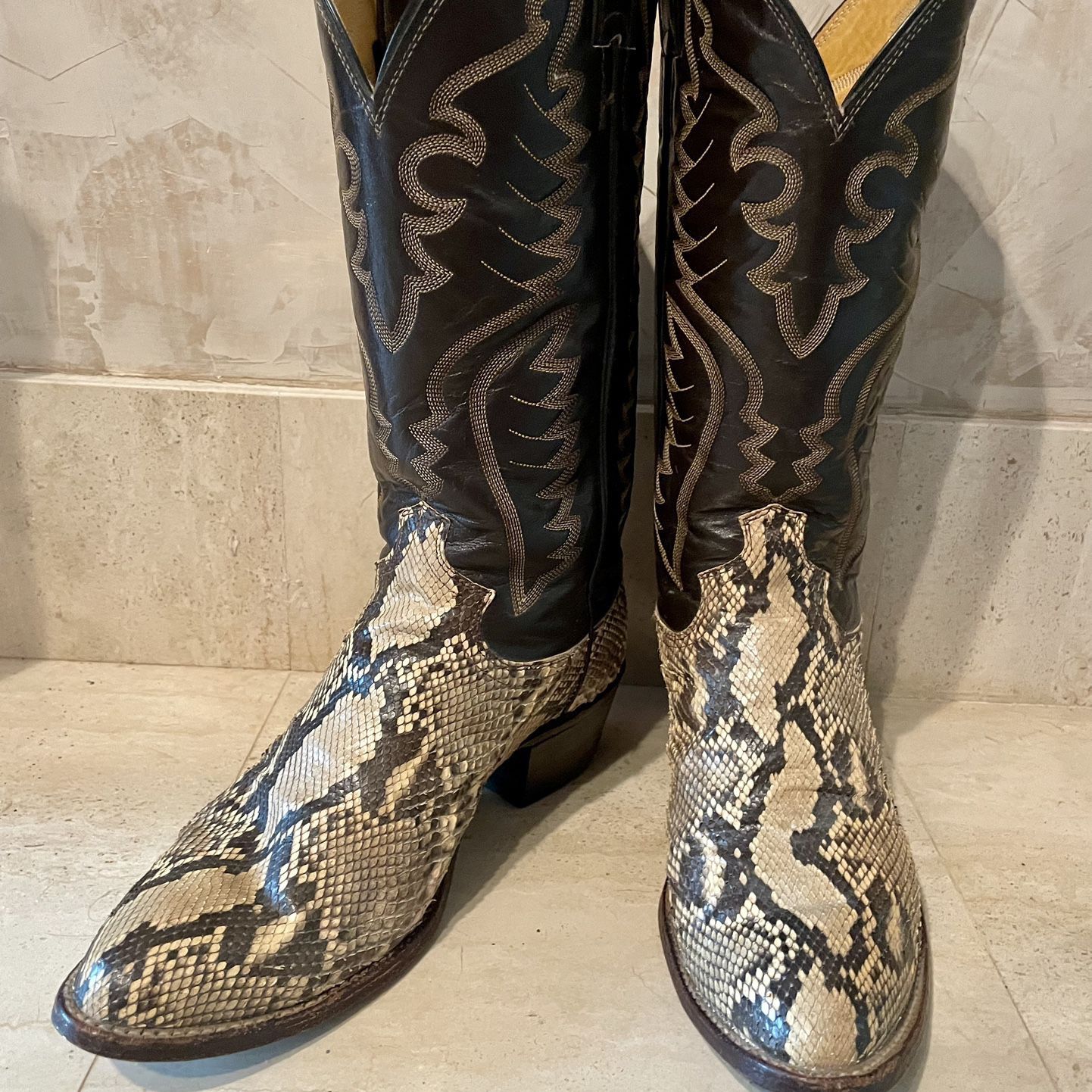 Justin Men Python Toe Western Cowboy Boots Size 8 D Vtg Justin Mens 6.5D Python Snakeskin Cowboy Boots Brown  main image 4