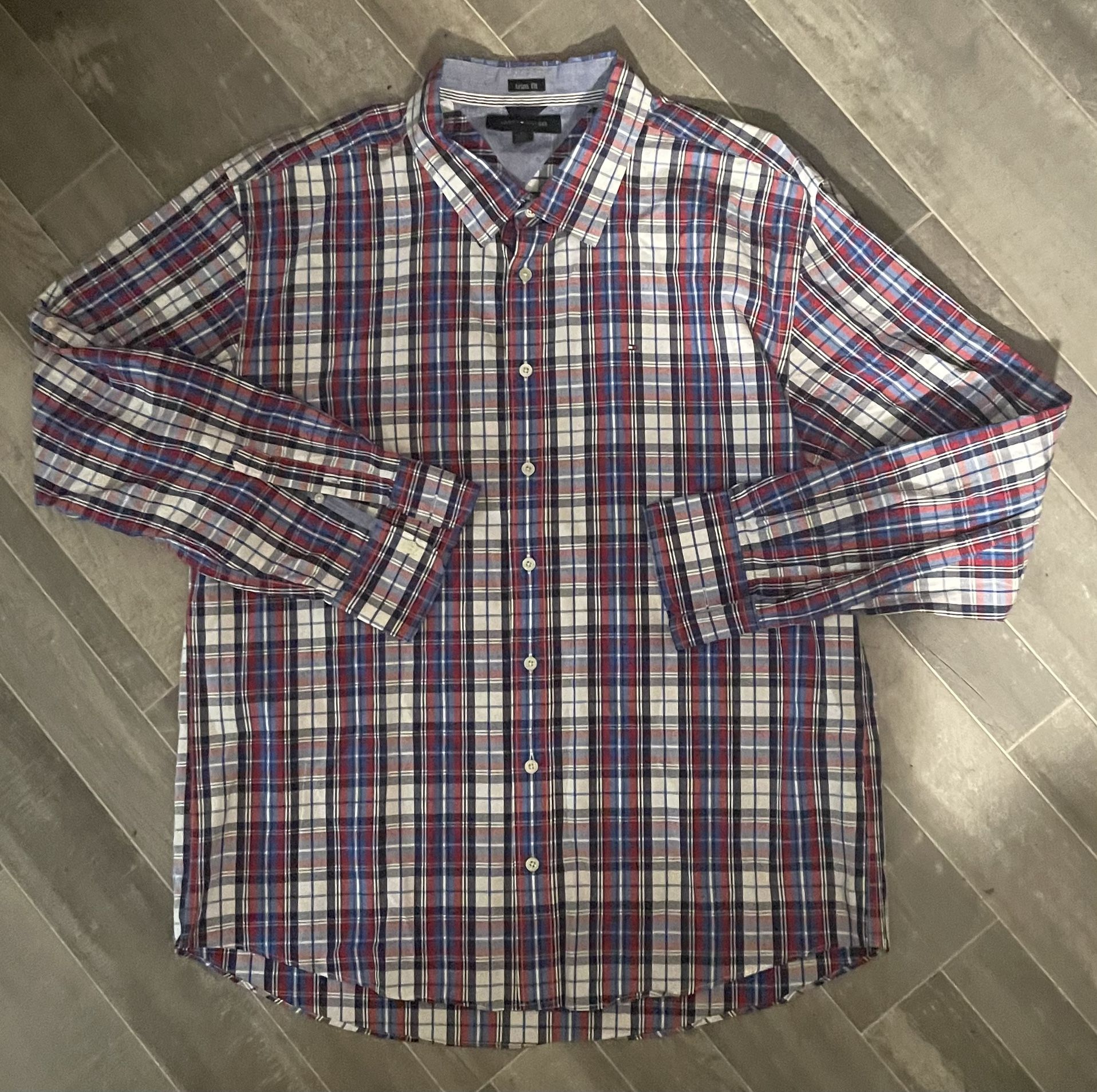 Tommy Hilfiger Men's Slim Fit Plaid Button Down Shirt XXL Long Sleeve
