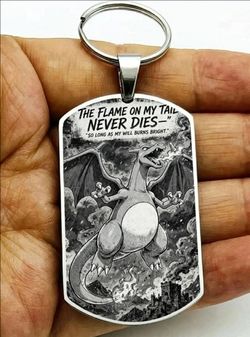 Pokemon charizard stainless steel keychain art handmade art waterproof