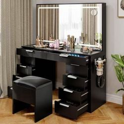 ❤️ Makeup Vanity Set with Oversized Mirror, 3-Mode LED Lighting, Spacious Glass Surface 
