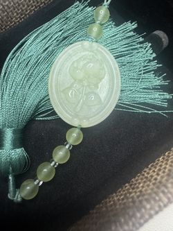 Genuine Jade Rose Pendant With Tassel