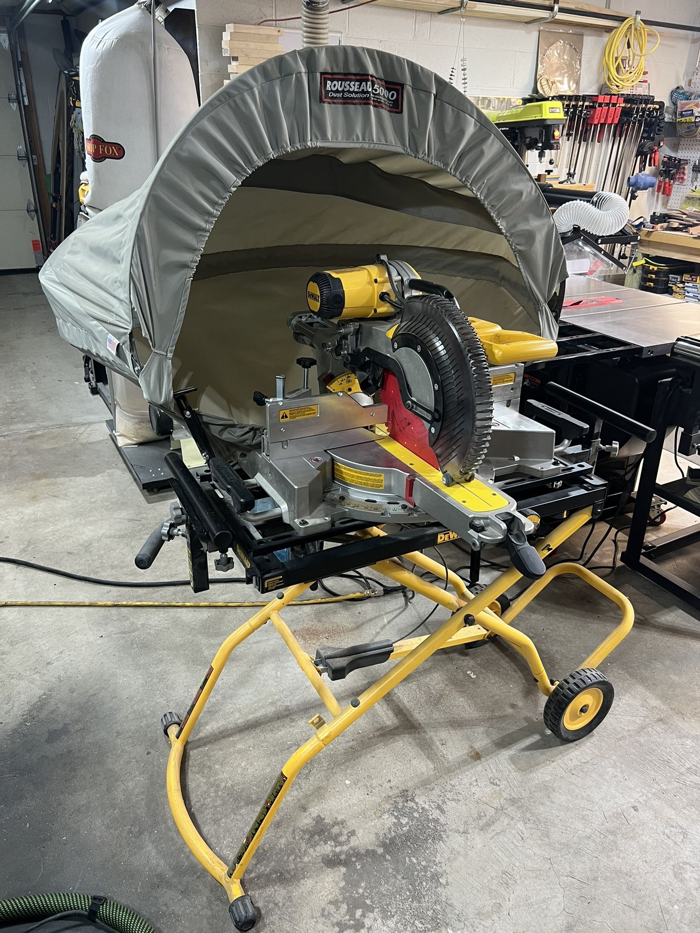 Dewalt 12 in. Double Bevel Sliding Compound Miter Saw with Stand and Rousseau Dust Hood