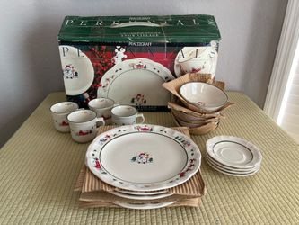 Retired Pfaltzgraff Snow Village Christmas 16 Piece Dinnerware Set