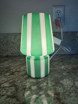 Urban Outfitters Green and White Striped Glass Mushroom Lamp