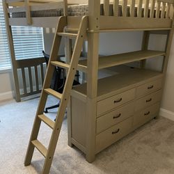 Full Size- Loft Bed With Ladder Storage And Mattress