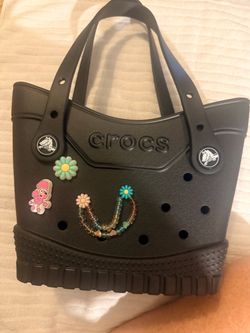 Authentic Black Crocs Small Tote Bag + Front/Back Custom Charms!
