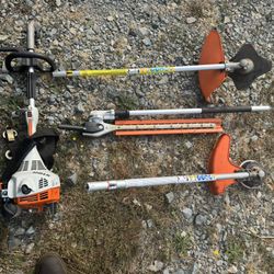 Stihl KM55 W/ Line Trimmer, Grass Blade & Hedge Trimmer Attachments