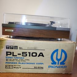 Vintage Pioneer PL 510A Direct Drive Turntable Wood Veneer  Good Quality Shure M91ED Cartridge And  Stylus  Plus Box