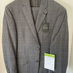 Jos. A. Bank 100% Wool Traveler Suit 40R – Grey Blue Windowpane