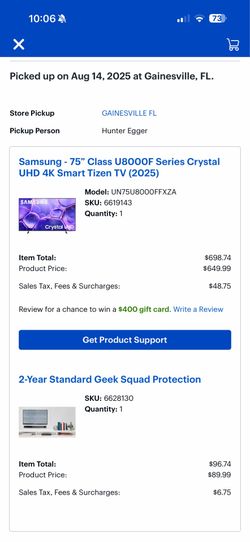 2025, 75 inch Samsung Tv for sale. Moving out.
